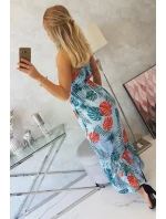 Šaty s motívom listov v modrej farbe