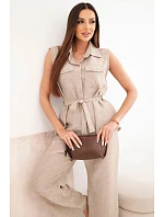 Dámska súprava s uzlovou blúzkou a širokými nohavicami fango Dámska súprava s uzlovou blúzkou a širokými nohavicami fango