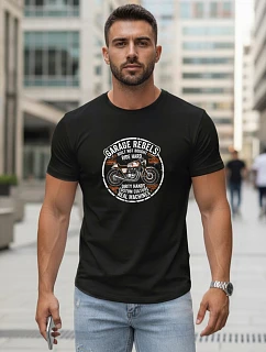 Pánske bavlnené tričko s motorkárskou potlačou čierne FashionStreet NX5007R