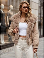 Krátka dámska bunda s odnímateľnou kožušinou, béžová, FashionStreet TY5838 Krátka dámska bunda s odnímateľnou kožušinou, béžová, FashionStreet TY5838