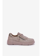 Skórzane Buty Sportowe Sneakersy Na Platformie Z Zamkiem Vinceza 88019 Ciemnobeżowe