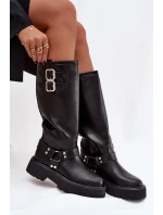 Kožené dámské kozačky s přezkami zateplené Big Star OO274A180 černé Kožené dámské kozačky s přezkami zateplené Big Star OO274A180 černé