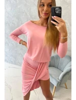 Asymetrické šaty, 3/4 rukávy, púdrovo ružové