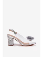 Transparentne Sandały Na Słupku Z Kryształkami I Ozdobą D&A MR51-702 Srebrne