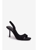 Dámské sandály na podpatku z eko semiše Černé Calvoria