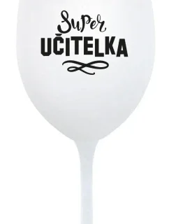 SUPER UČITELKA - bílá sklenice na víno 350 ml 