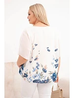 Dámske Plus veľkosť blúzka s krátkym rukávom s kvetinovou potlačou Denim