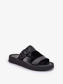 Skórzane Klapki Damskie Na Platformie Zazoo 3024 Czarne