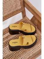 Klapki Damskie Na Platformie I Masywnym Obcasie Żółte Rizana