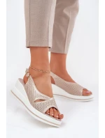 Skórzane Sandały Damskie Na Koturnie S.Barski LR51-660 Złote