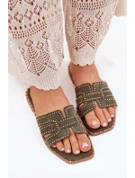 Zdobione Klapki Na Płaskim Obcasie Zielone Anniles