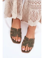 Zdobione Klapki Na Płaskim Obcasie Zielone Anniles