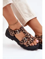 Sandały Damskie Eko Skórzane Z Klamrami Panterka Jeneliena