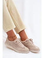 Kožené semišové dámské tenisky s otvory Béžové Almora