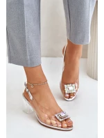 Transparentne Sandały Z Broszką Na Słupku D&A MR42-031 Srebrne