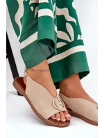 Płaskie Eleganckie Sandały Z Ozdobą Beżowe Iseliria