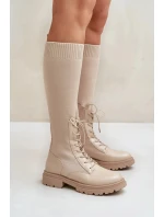 Dámske čižmy s ponožkovým zvrškom 68129 Light beige - CM Paris Dámske čižmy s ponožkovým zvrškom 68129 Light beige - CM Paris