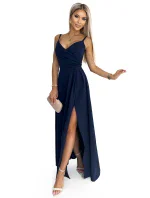 299-7 CHIARA elegantné dlhé maxi šaty bez ramienok - ZELENÉ