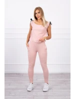 Nohavice/oblek s nápisom selfie tmavo púdrovo ružové