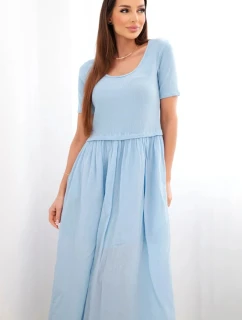 Dámske bavlnené midi šaty s krátkymi rukávmi a rozšírenou spodnou časťou modré