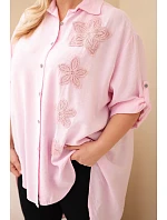 Dámske tričko Plus Size z viskózy s kvetinovou výšivkou candy pink