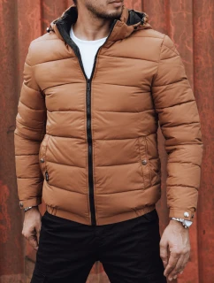Pánska prešívaná zimná bunda s kapucňou FashionStreet camel TX4829