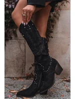 Damskie Kozaki Kowbojki Ze Zdobieniem Na Słupku Czarne Darella