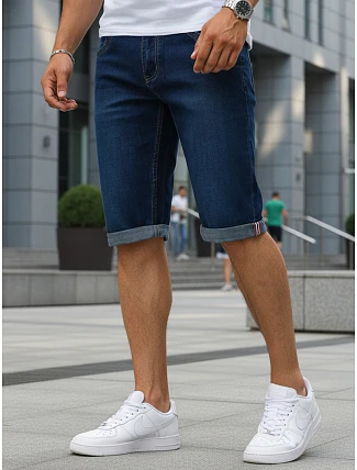 Pánske džínsové šortky s vyhrnutými nohavicami tmavomodré FashionStreet SX2614 Pánske džínsové šortky s vyhrnutými nohavicami tmavomodré FashionStreet SX2614