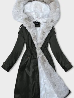 Dámska zimná bunda s kožušinou army-beige (B557-11046)