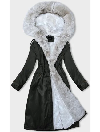 Dámska zimná bunda s kožušinou army-beige (B557-11046)