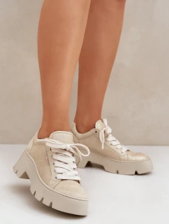 Sneakersy Buty Sportowe Na Platformie CheBello 4632 Złote