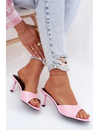 Lakované pantofle z imitace kůže na podpatku Růžové Melissea
