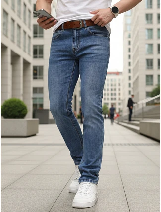 Pánske džínsové nohavice slim fit s opaskom modré FashionStreet UX4490