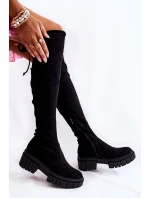 Zamszowe Damskie Kozaki Za Kolano Czarne Cheera