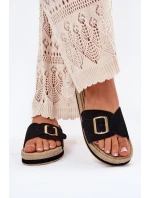 Klapki Damskie Na Platformie Ze Złotą Klamrą Czarne Selira