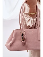 Eko semišová kabelka s přívěskem Růžová Nelina