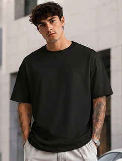 Pánske základné bavlnené oversize čierne tričko FashionStreet RX5682