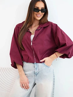 Dámska bavlnená bunda typu bomber na zips v slivkovej farbe