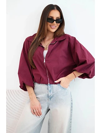Dámska bavlnená bunda typu bomber na zips v slivkovej farbe Dámska bavlnená bunda typu bomber na zips v slivkovej farbe
