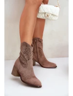 Ażurowe Botki Kowbojki Damskie Na Obcasie S.Barski HY51-125 Brązowe