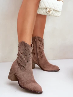Ażurowe Botki Kowbojki Damskie Na Obcasie S.Barski HY51-125 Brązowe