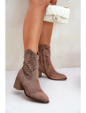 Ażurowe Botki Kowbojki Damskie Na Obcasie S.Barski HY51-125 Brązowe