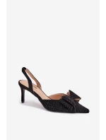 Zdobione Szpilki Z Odkrytą Piętą I Kokardką Czarne Nilandriela