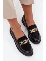 Lakierowane Mokasyny Damskie Ze Złotą Ozdobą S.Barski HY52-540 Czarne Lakierowane Mokasyny Damskie Ze Złotą Ozdobą S.Barski HY52-540 Czarne
