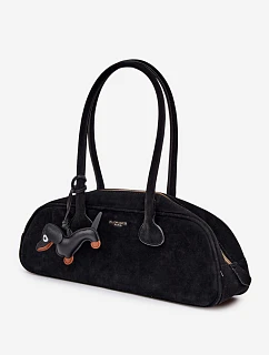 Bagetová Kabelka z Napodobeniny Semiše Přívěsek Jezevčík Černá Annette