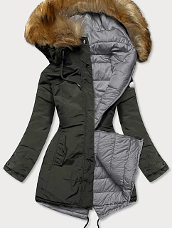 Dámska obojstranná zimná bunda army-grey (m-21508)