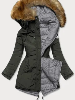 Armádne sivá obojstranná dámska zimná bunda (m-21508)
