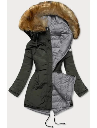 Dámska obojstranná zimná bunda army-grey (m-21508)