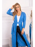 Sweter długi kardigan wiązany w talii jeansowy