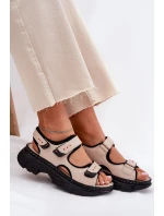 Skórzane Sandały Damskie Z Rzepami Artiker 56C0471 Beżowe